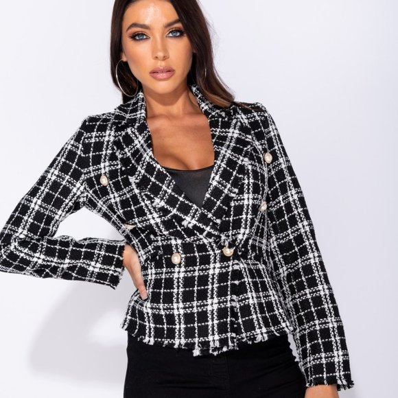 Believe It Black&White Tweed Pearl Button Blazer - Picture 3 of 9